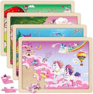SYNARRY Unicorn Mermaid Princess Fairy Wooden Puzzles for Kids Ages 3-5, 4 Packs 24 PCs Jigsaw Puzzles for Kids Ages 4-6, Preschool Toys Gifts for Toddlers 3 4 5 6 Year Old Girls