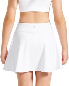 Stelle Girls Tennis Skirts with Pockets Athletic Skorts Inner Shorts High Waisted Sports Golf Running Skirt（White,M）