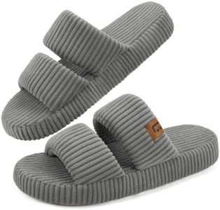 LongBay Slippers for Women Memory Foam Open Toe Slip On Bedroom Comfy House Shoes with Dual-Strap Grey, 11-12
