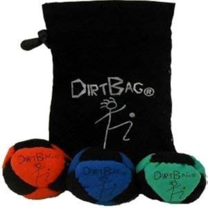 DIRTBAG Classic Footbag Hacky Sack 3 Pack with Pouch, Unique, Footbag Set with Signature Carry Bag - Black Pouch.