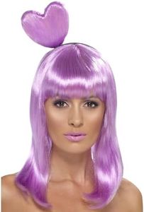 Smiffys Peluca de reina de las chucherías, lila, con banda de corazones para el pelo