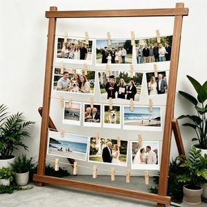 Aescwyn 2026 Graduation Decorations Freestanding Wooden Photo Display Board with Clips - Class of 2026 Graduation Centerpiece Table Decorations,Large Picture Frame Collage Holds 30+ Photos (Walnut)