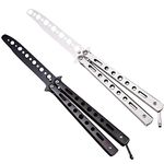 Ideal Swan 2 Pcs Balisong Butterfly Trainer Practice Butterfly Trainer - NOT REAL - NO SHARP - Unsharpened Blade (Black + Silver)