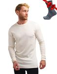 Merino.tech Merino Wool Base Layer - Mens 100% Merino Wool Long Sleeve Thermal Shirts Lite, Midweight, Heavyweight + Socks, 250 Natural Merinos, Medium