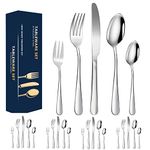 Silverware Cutlery Set,20-Piece Stainless Steel Flatware Set,Modern Tableware Utensils Set for 4 Include Knife/Fork/Spoon,Mirror Polished,Dishwasher Safe