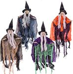 JOYIN 4 Pcs 19.6” Halloween Hanging Vicious Witch in multi-color Halloween Hanging Witch Prop Decor for Outdoor Hanging Decorations, Lawn Decor
