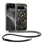 kwmobile Crossbody Case Compatible with Google Pixel 9 Pro XL Case Strap - Wildflower Vines Multicolor/Transparent