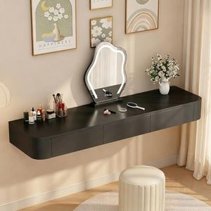 Quvex 63" Extra Wide Fully Assembled Floating Vanity Desk with 3 Drawers, Wall Mounted Makeup Table, Sleek Dressing Table for Bedroom & Dressing Room, Rounded Corners, Black, Table Only