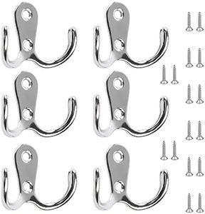 6 PCS Double Prong Robe Hooks Dual Coat Hooks Door Hooks with 16 PCS Screws Chrome Wall Mounted Hooks for Hanging Hat Tie Clothes Towel Metal Retro Cloth Hanger Silver for Bedroom Bathroom Kitchen