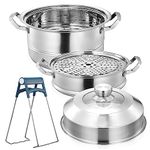 Kichvoe Steamer Pot for Cooking 2 Tier Steaming Pot with Hot Plate Gripper Dumpling Steamer Cookware for Vegetable Steamed Stuffed Bun Fish Seafood Food 26cm