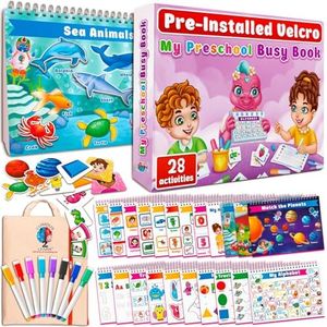 Curious 2 Learn Montessori Busy Book for Toddlers Ages 3–5 – Premium Thick Pages, Preassembled Learning Binder with 28 Activities, Travel Bag & 8 Markers – Durable Educational Montessori Toy