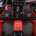 Custom Making Car Floor Mats for 98% Sedan SUV Car Protection Full Coverage Mats Anti-Slip Leather Floor Liners All Weather Car Floor Mats (Black+Red Side)