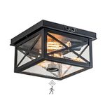 OUPAVOCS Outdoor Ceiling Light with Motion Sensor, Black Flush Mount Farm House Porch Light Ceiling Mount, Adjustable Sensor 2-Light Close to Ceiling Light Fixture for Patio, Porch, Garage