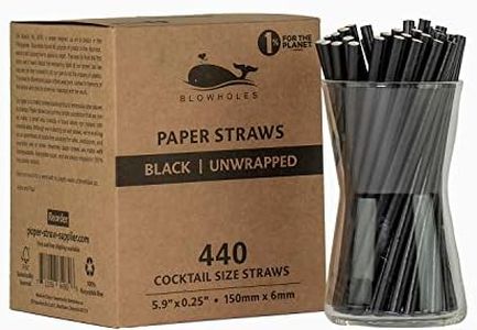 Blowholes Cocktail Size Eco-Friendly, Compostable, Long-Lasting Paper Straws 440 Count - Black