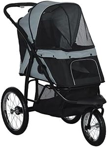PawHut Pet Stroller for Small and Medium Dogs, 3 Big Wheels Cat Stroller Travel Folding Carrier with Adjustable Canopy, Safety Tether, Storage Basket, Black