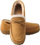 Harebell Mens Slippers Moccasins Slippers for Men House Shoes with Warm and Cozy Memory Foam Hard Sole Men's Indoor Outdoor Slippers, Beige, 10