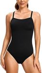 SYROKAN Women's Basic Sleek Solid Elite Training Sport Athletic One Piece Swimsuit Black-Padded 38