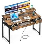 ODK Computer Desk Study Table, 48 Inch Office Desk with Drawers and Keyboard Tray, Work Desk with Monitor Stand and Power Outlets, Writing Desk with Storage for Home Office, Rustic Brown