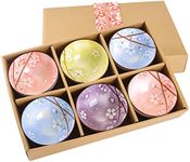 WHJY Cherry Bloom Chinese Japanese Ceramic Rice Bowl 10 oz, Sakura Bowl Gift Set, Serving Bowls Dinnerware Bowls for Rice, Cereal, Noodle, Soup, Desserts, Set of 6