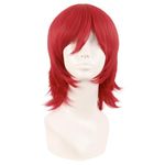 MapofBeauty 14 Inch/35 cm Short Cosplay Wolf Tail Synthetic Side Bangs Party Wig (Red)