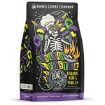 Bones Coffee Company Bananas Foster Whole Coffee Beans Banana Rum & Vanilla Flavor, Low Acid Flavored Coffee, Made with Arabica Coffee Beans, Medium Roast Gourmet Coffee (12 oz)