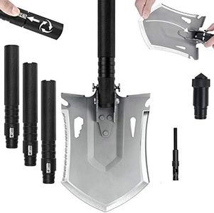 iunio 38.5inch Survival Folding Shovel with Handle Lock Design, Portable Entrenching Tool, Foldable Camping Multitool, Tactical Collapsible Spade for Backpacking Offroading Car Emergency (Black)