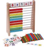 Wooden Abacus for Kids Math with 100 Counting Sticks and Numbers Cards, Educational Math Games Preschool Learning Toys for Preschoolers 1st 2nd Grade Children 5 6 7 8 Year Olds Homeschool Supplies