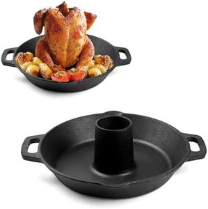 Cast Iron Vertical Chicken Roaster Beer Can Chicken Stand 11 Inch Grill Pan Potato Roaster for Juicy Flavorful Poultry