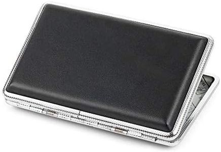 Plain Black Leather Metal Cigarette Case Holds 14 Cigarettes for 100's