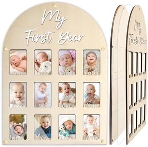My First Year Photo Board - 3 Layers with Acrylic Protection, Track Weight & Height! 12 Month 2''x3'' Picture Frame for Baby One Year Newborn to 1st Birthday, Welcome Baby Sign Decor Keepsake Gifts