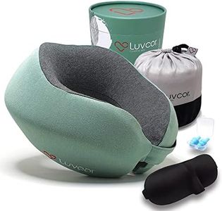 Luvcor Premium Quality Memory Foam Travel Neck Pillow Bundle - Best Ergonomic Pillow for Airplane Travel, car Ride, Sleeping. Comes with Eye mask, earplugs and Storage Bag. (Imperial Green)