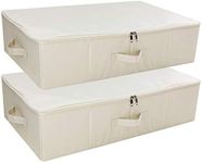 iwill CREATE PRO Pack of 2 Fabric Folding Under Bed Storage Box Organizer with Lid, Collapsible Blankets, Duvets Storage Baskets, Beige