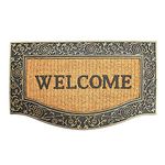 Onlymat Natural Coir, Rubber Black and Golden Welcome Printed Doormat with Beautiful Floral Design Border Long-Lasting, Heavy Duty, Large & Thick Entryway Rug for Indoor & Covered Door Entrances