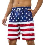 Wildbreath Men's 9" Swim Trunks UPF 50+ Quick Dry Beach Board Shorts with Mesh Lining Lightweight Bathing Suits, Americana, Medium