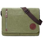 Vintage Canvas Satchel Messenger Bag for Men Women,Travel Shoulder bag 13.5" Laptop Bags Bookbag (Army green)