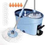 Myiosus Spin Mop and Bucket Set, Floor Mops with Foot Pedal Bucket & 145cm Telescopic Handle, Spinning Mop Bucket for Cleaning Hardwood Tile Floors, 5 Microfiber Pads & 5 Cleaning Cloths