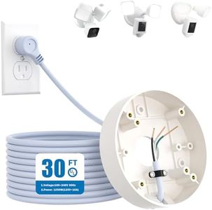 Plug-in Mount and 30FT/9M Weatherproof Power Cable for Blink Wired Floodlight Camera,Ring Floodlight Cam Wired Plus/Pro,WYZE Floodlight Camera v2/Pro,Electrical Box with UL Standard Cable