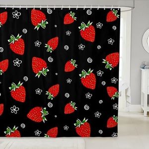 Cute Strawberry Bath Curtain Set - Tropical Fruit Design, Waterproof, 72x72 Inch with Hooks, Perfect for Girls' & Kids' Bathroom & Bedroom Decor