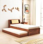 Ganpati Arts Sheesham Wood Mayor Single Size Trundle Bed with 1 Extra Pullout Bed for Bedroom Living Room Hostel Home (Natural Finish)