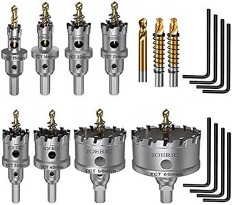 JOERIC 8 PCS Hole Saw Kit, Tungsten Carbide Tipped Hole Cutter Set with 3 Extra Titanium-Plated Pilot Drill Bits for Metal, Stainless Steel, Iron, Wood, Plastic with size 19/32''- 2-3/8''