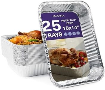 MATANA - 25 Reusable Large Silver Aluminium Foil Roasting Oven Trays - 37x27cm / 5000ml - Containers for Baking, Buffets, Catering, BBQs, Parties