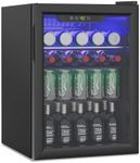 Erivess Compact Freestanding Beverage Refrigerator, 95 Can/2.6 Cubic Feet Mini Fridge with Reversible Glass Front Door for Soda, Beer, or Wine, Under Counter Drink Dispenser with 3 Adjustable Shelves