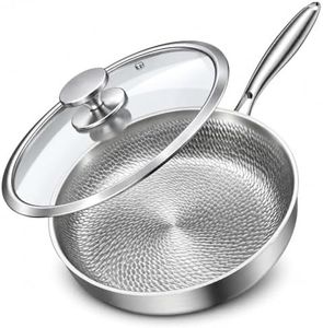 12 Inch Pure Titanium Frying Pan with Lid, Hammered Uncoated Tagines | Coating-Free Titanium Surface, Multi-Layer Titanium Construction, Induction Compatible, Oven & Dishwasher Compatible
