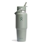 Hydro Flask 32 Oz Stainless Steel Wide Mouth Travel Water Bottle with Leakproof Flex Straw Cap, Agave
