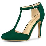 Allegra K Women Rounded Toe Stiletto Heel T-Strap Dress Pumps Green 6 UK/Label Size 8 US