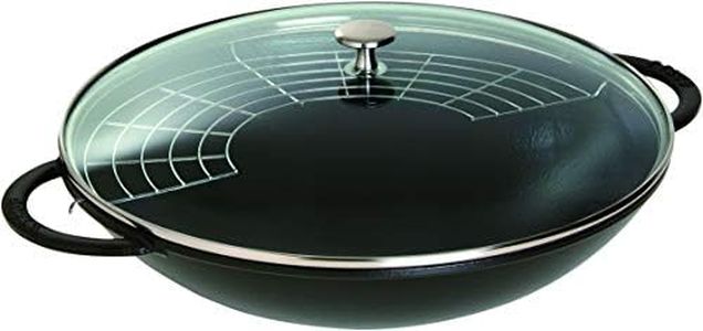 STAUB Wok en Fonte avec Couvercle en Verre et Grille Amovible Inclus, Ø 37 cm, 5,7 L, Noir Mat
