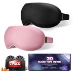 Weighted Sleep Mask, 2 Pack 3D Contoured Eye Masks for Sleep, Best Blackout Sleep Masks for Women Men, Eye Mask for Travel, Meditation, Airplane, Memory Foam, Adjustable Strap, Black Pink