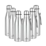 Speedex Silver Stainless Steel Water Bottle 1 Litre - 1000 ml | Steel Cap, Set of 6 | Ideal for Kids, Girls, Boys, School, Adults, Office, Gym