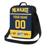 PLOMCAC Milwaukee Lunch Bag Lunch Box Cooler Custom Any Name and Any Number Personalized Gifts for Fans Men Women