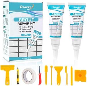 Deuvuo Gray Grout Repair Kit,12 Pcs Gray Caulk Grout Filler for Tile Floor, Grey Grout Paint Pen Tube for Shower Bathroom Kitchen, Fast Drying and Odorless, Restore and Renew Grout Line
